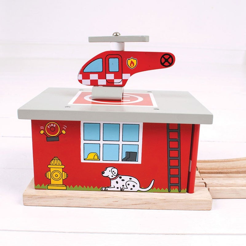 Bigjigs Rail Firestation Shed, Red - Image 5